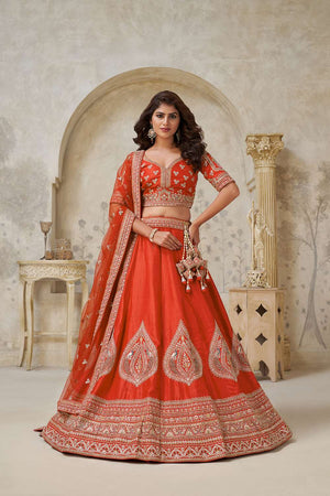 Rust Sequin with Embroidered Silk Lehenga