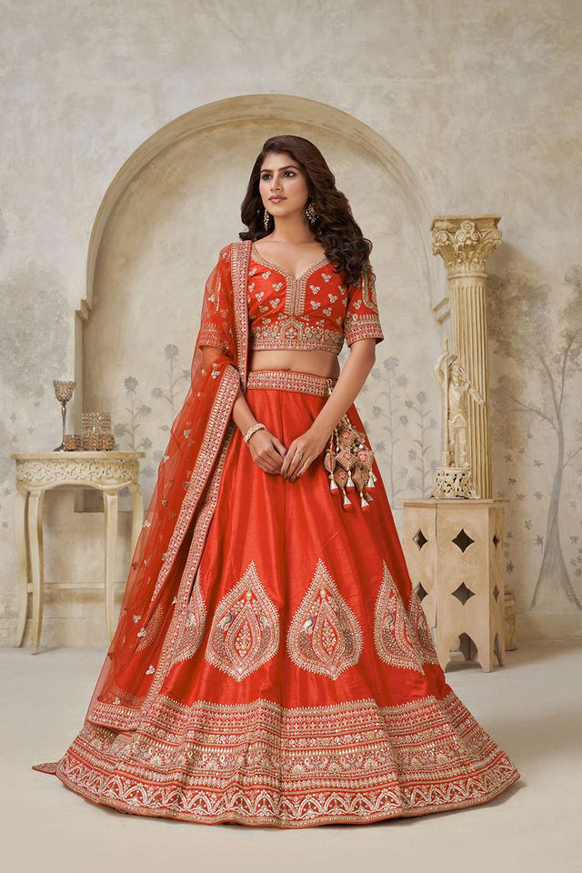 Rust Sequin with Embroidered Silk Lehenga