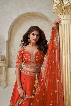 Rust Sequin with Embroidered Silk Lehenga