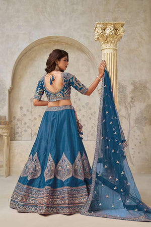 Turquoise Sequin with Embroidered Silk Lehenga