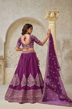 Wine Sequin with Embroidered Silk Lehenga