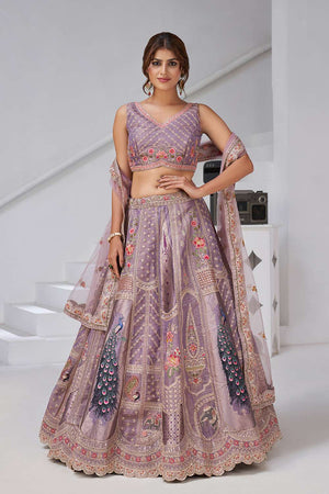 Violet Sequin with Embroidered Banarsi Lehenga