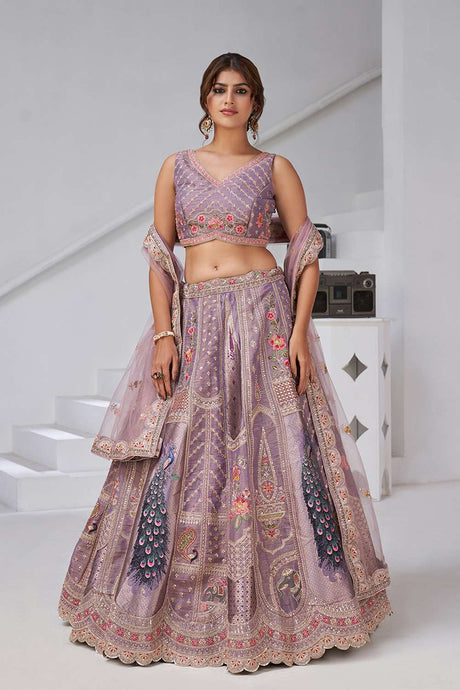 Violet Sequin with Embroidered Banarsi Lehenga