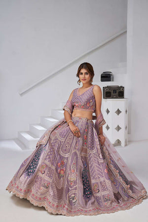 Violet Sequin with Embroidered Banarsi Lehenga