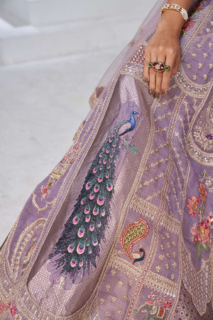 Violet Sequin with Embroidered Banarsi Lehenga