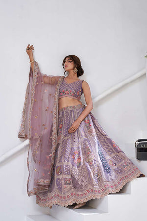 Violet Sequin with Embroidered Banarsi Lehenga