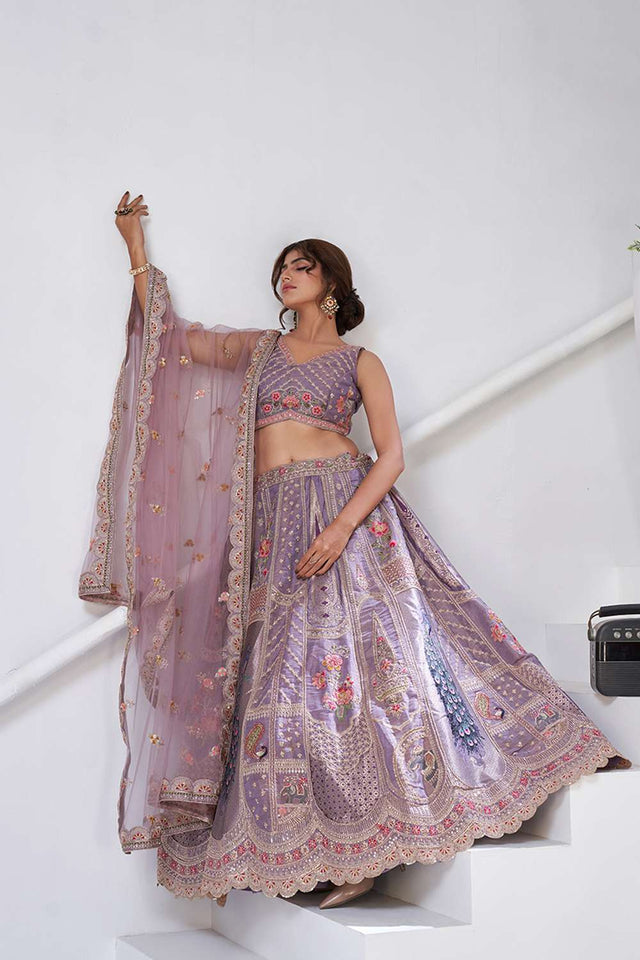 Violet Sequin with Embroidered Banarsi Lehenga