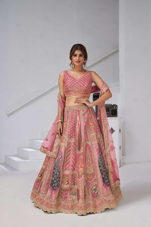 Pink Sequin with Embroidered Banarsi Lehenga
