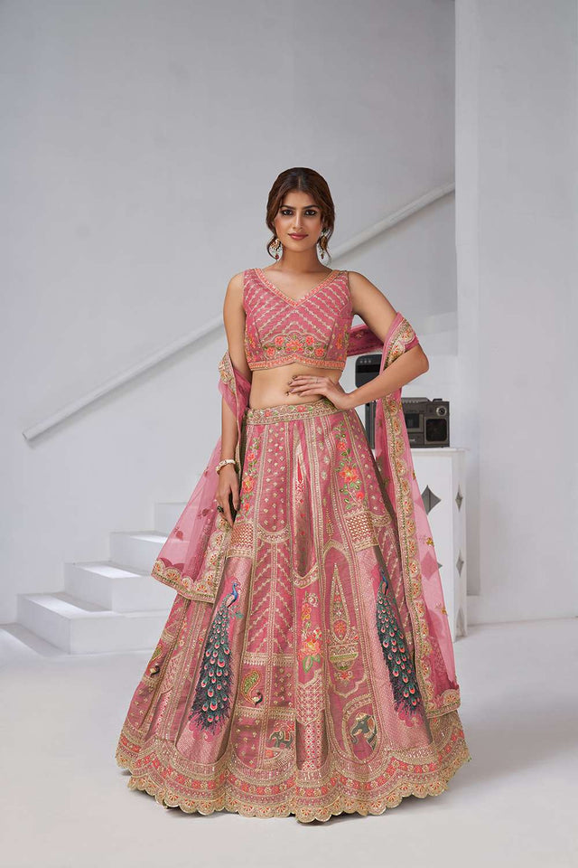 Pink Sequin with Embroidered Banarsi Lehenga