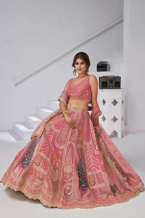 Pink Sequin with Embroidered Banarsi Lehenga