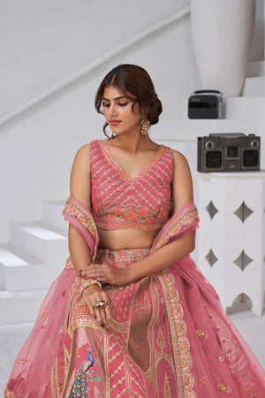 Pink Sequin with Embroidered Banarsi Lehenga
