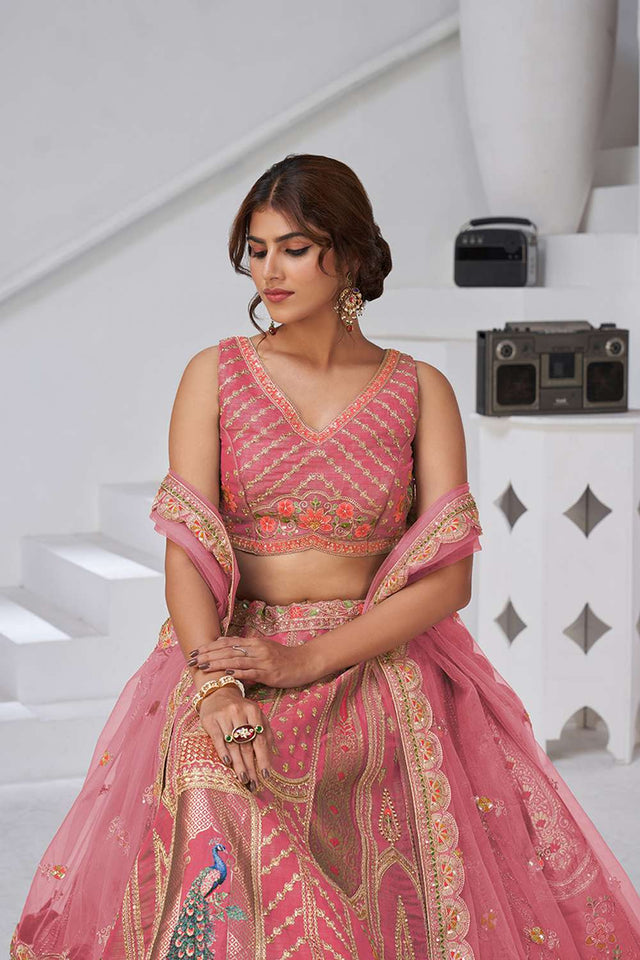 Pink Sequin with Embroidered Banarsi Lehenga