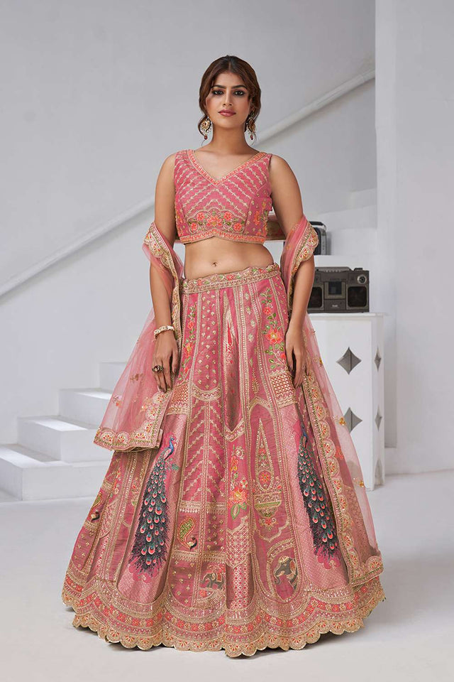 Pink Sequin with Embroidered Banarsi Lehenga