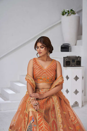 Rust Sequin with Embroidered Banarsi Lehenga