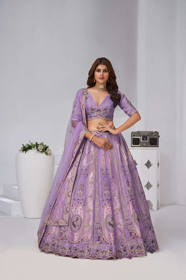 Violet Sequin with Embroidered Banarsi Lehenga
