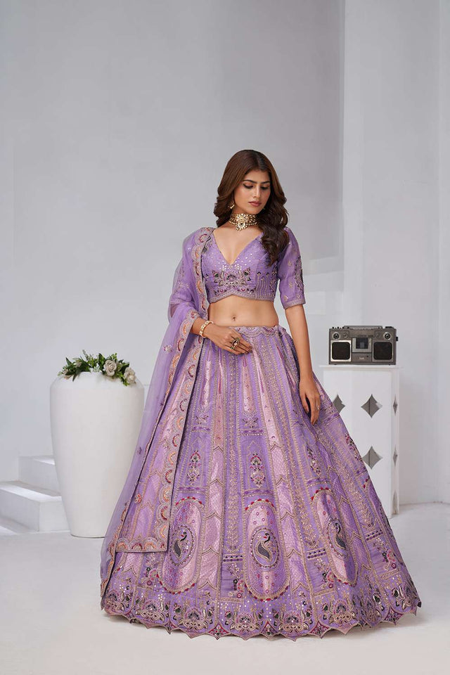 Violet Sequin with Embroidered Banarsi Lehenga