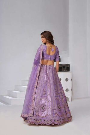 Violet Sequin with Embroidered Banarsi Lehenga