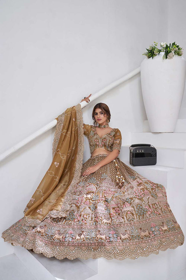Mehendi Sequin with Embroidered Organza Lehenga