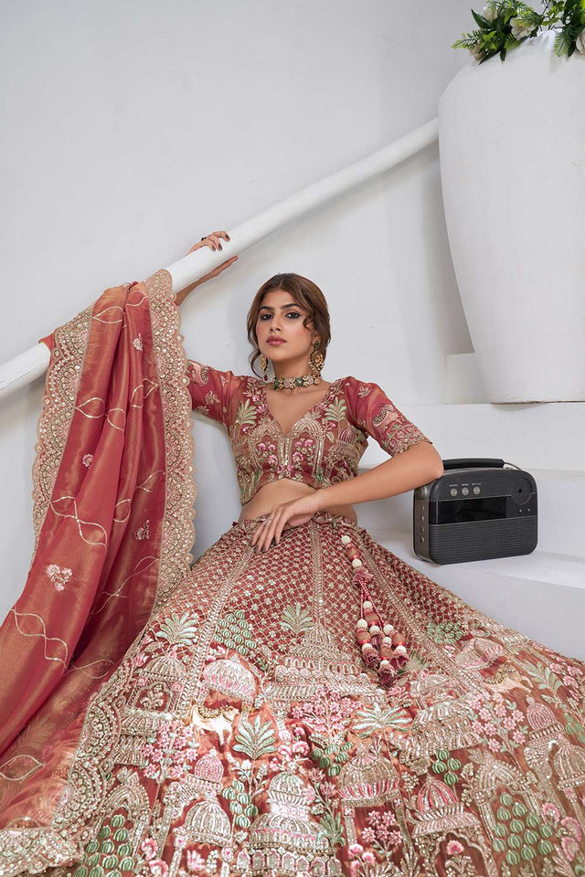 Pink Sequin with Embroidered Organza Lehenga
