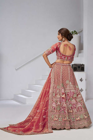 Pink Sequin with Embroidered Organza Lehenga
