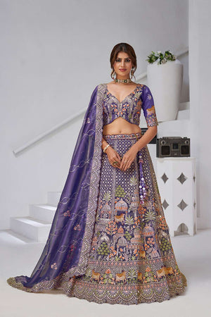 Violet Sequin with Embroidered Organza Lehenga