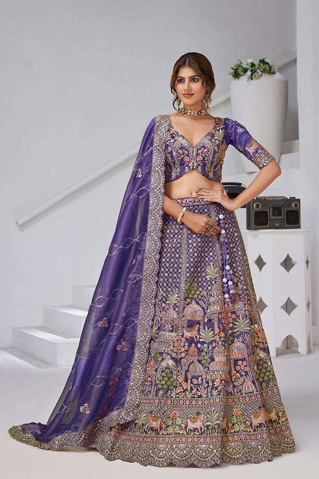 Violet Sequin with Embroidered Organza Lehenga