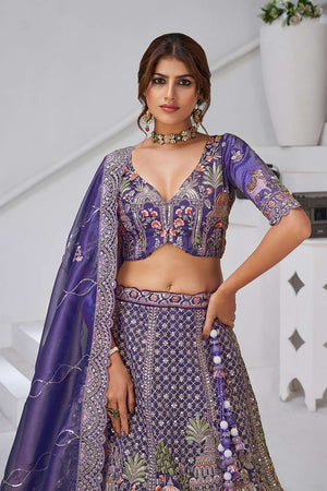 Violet Sequin with Embroidered Organza Lehenga