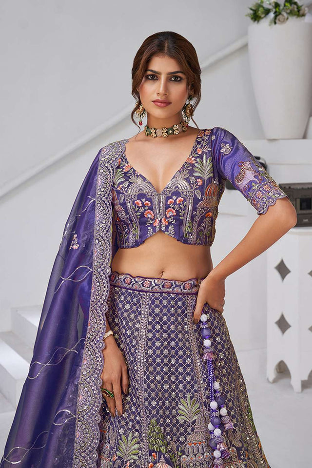 Violet Sequin with Embroidered Organza Lehenga