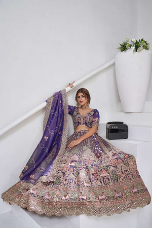 Violet Sequin with Embroidered Organza Lehenga