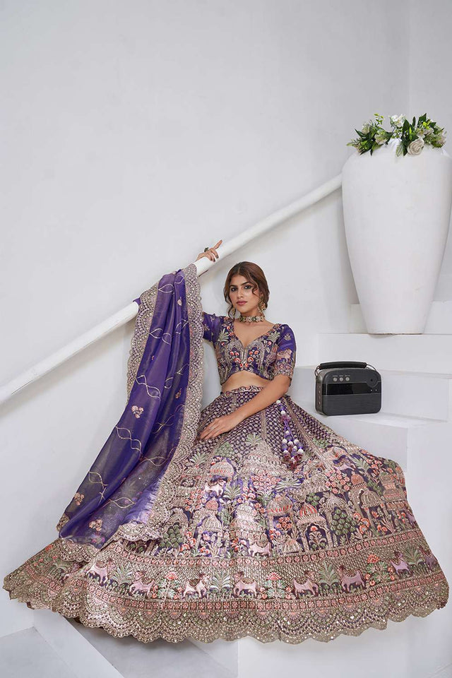 Violet Sequin with Embroidered Organza Lehenga