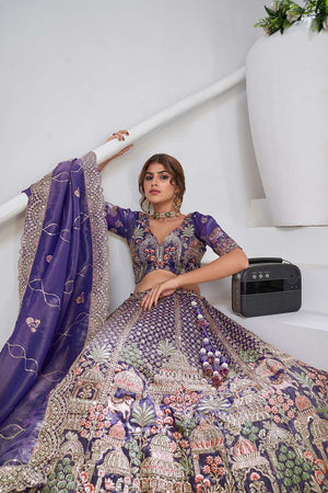 Violet Sequin with Embroidered Organza Lehenga
