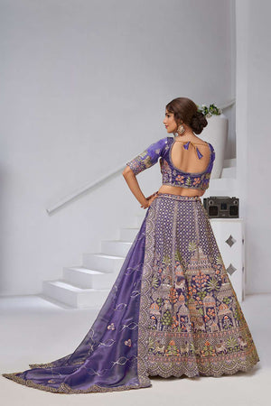 Violet Sequin with Embroidered Organza Lehenga