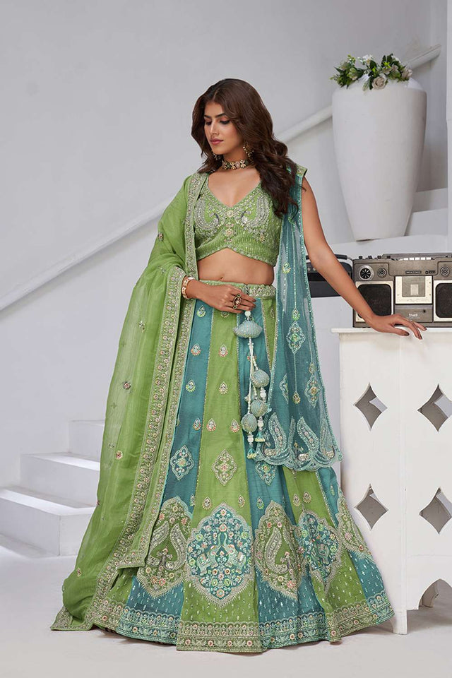 Green Sequin Georgette Lehenga