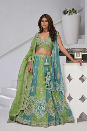 Green Sequin Georgette Lehenga