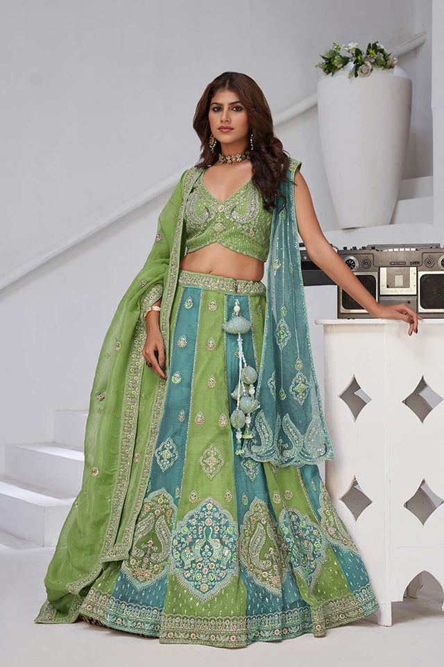 Green Sequin Georgette Lehenga
