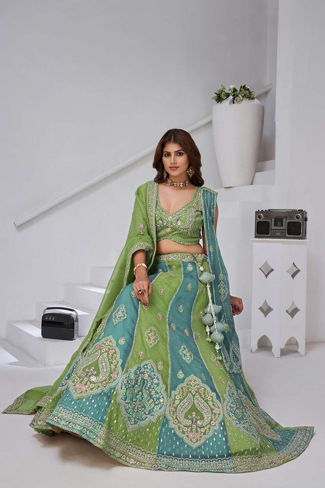 Green Sequin Georgette Lehenga