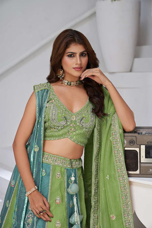 Green Sequin Georgette Lehenga