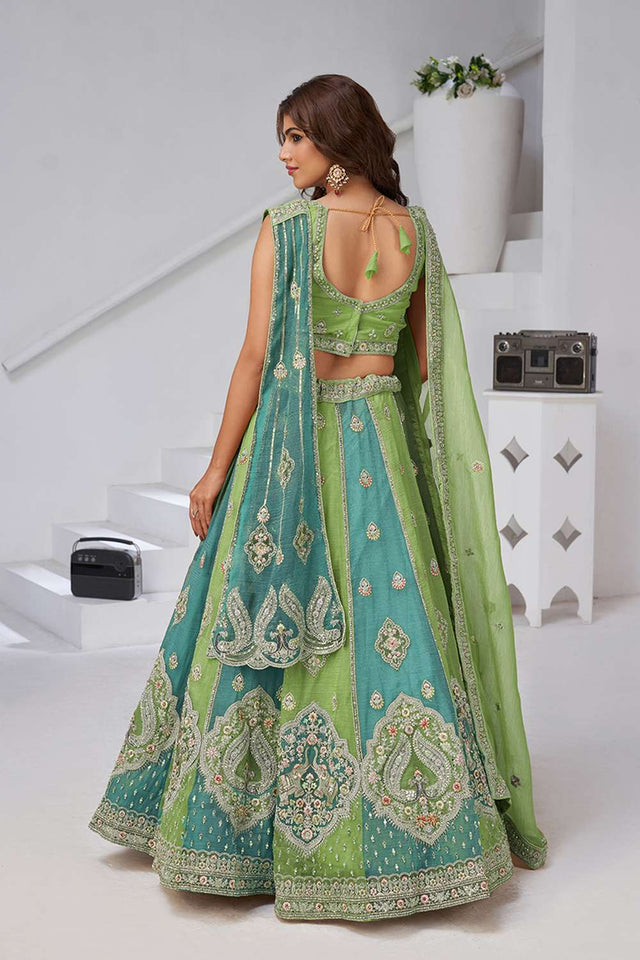Green Sequin Georgette Lehenga