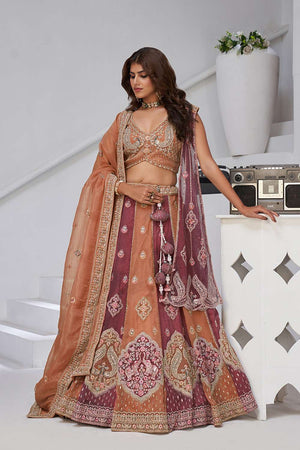 Rust Sequin Georgette Lehenga