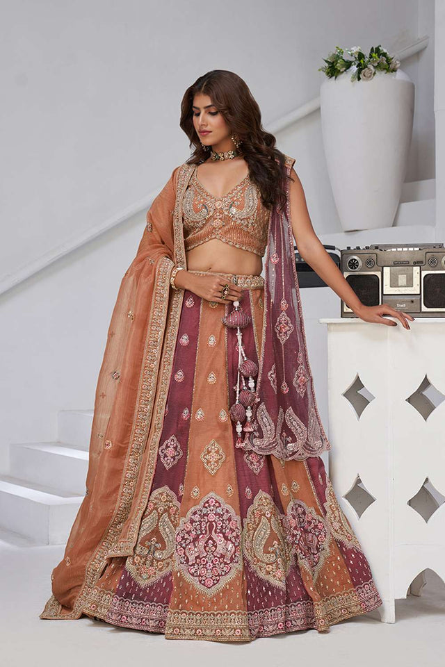 Rust Sequin Georgette Lehenga