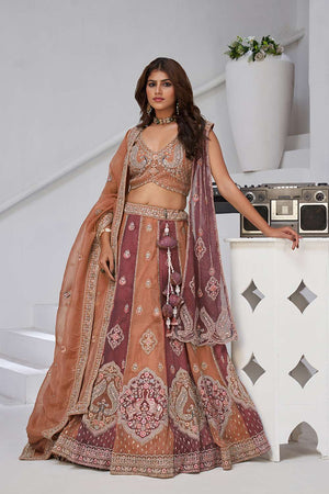 Rust Sequin Georgette Lehenga