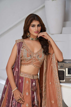 Rust Sequin Georgette Lehenga