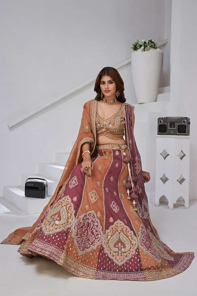 Rust Sequin Georgette Lehenga