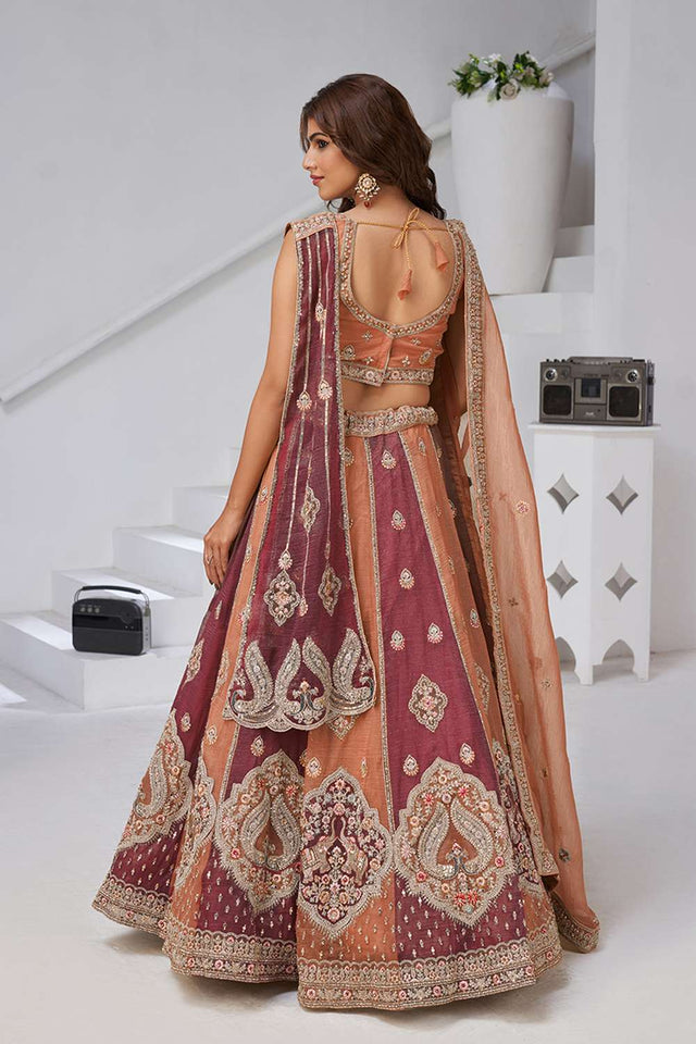 Rust Sequin Georgette Lehenga
