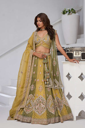 Yellow Sequin Georgette Lehenga