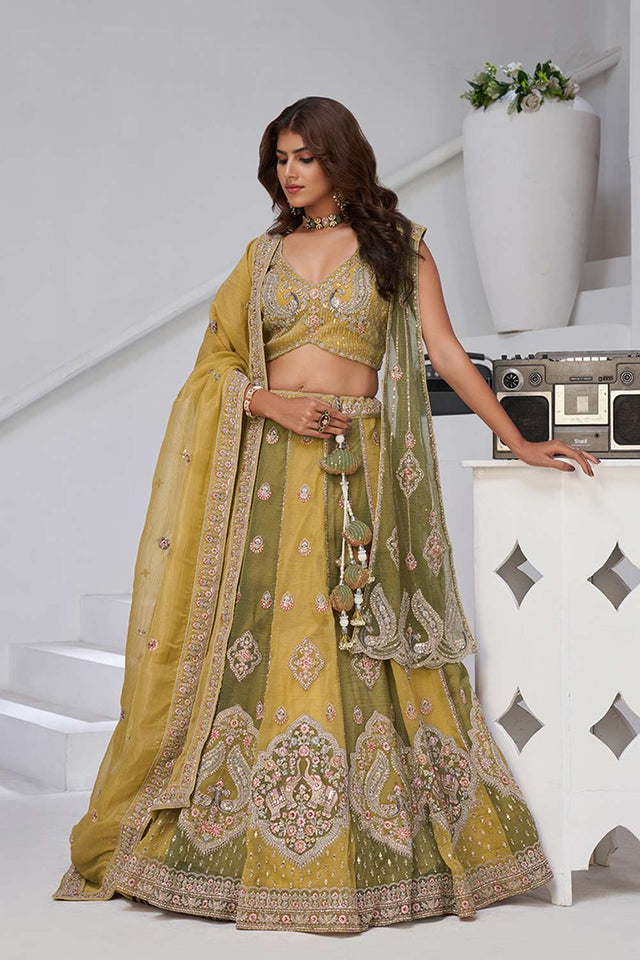 Yellow Sequin Georgette Lehenga