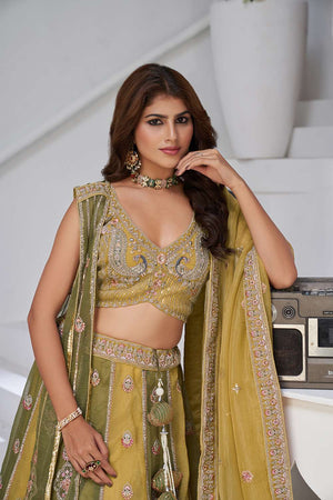 Yellow Sequin Georgette Lehenga