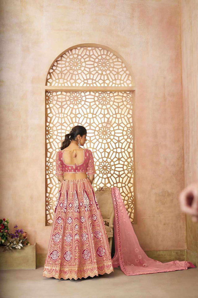 Pink Sequin With Zari Banarasi Silk Lehenga
