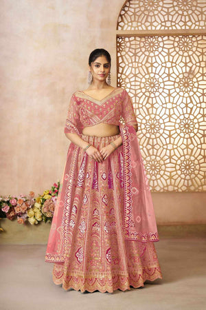 Pink Sequin With Zari Banarasi Silk Lehenga
