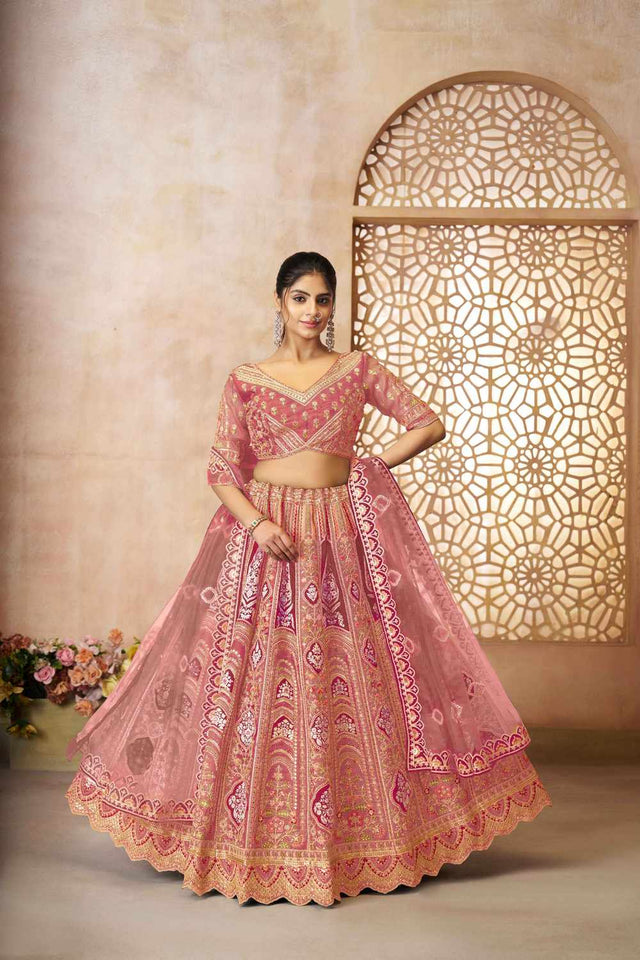 Pink Sequin With Zari Banarasi Silk Lehenga